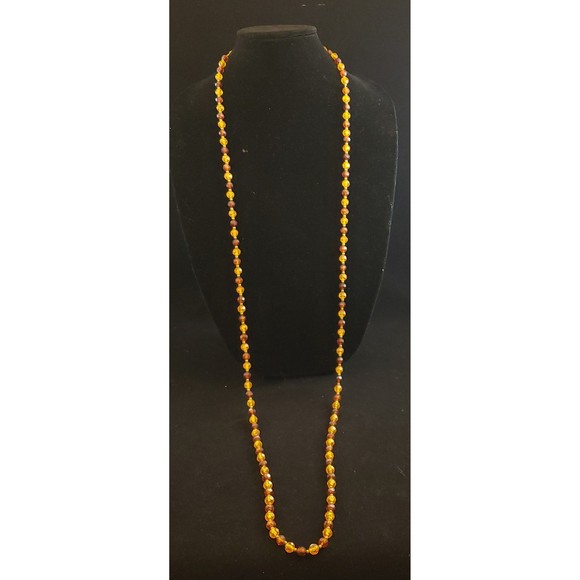 Vintage Unsigned 56" Long Strand Brown, Orange Gold Tone Plastic Bead Necklace - Picture 2 of 8
